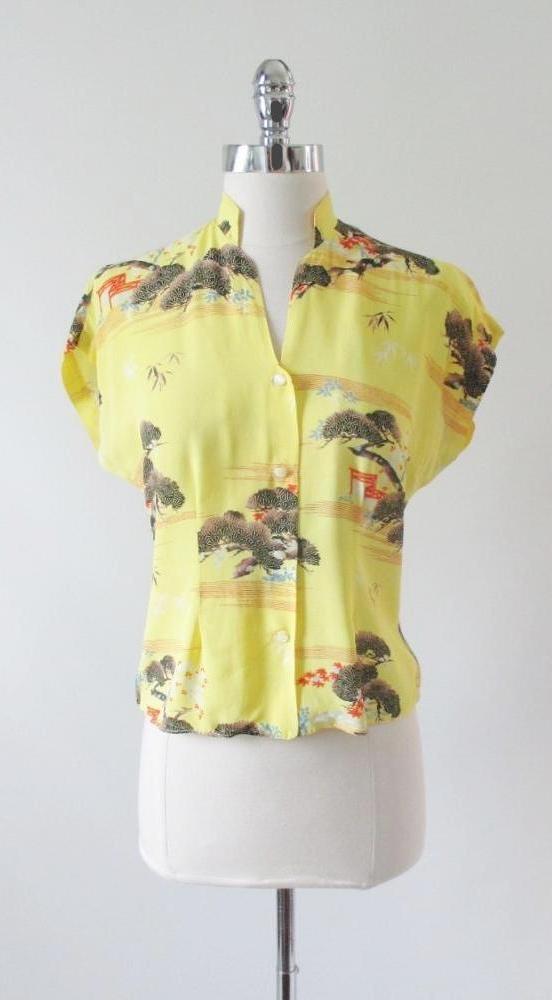 Vintage 50's Silk Hawaiian Blouse Top S M - Bombshell Bettys Vintage