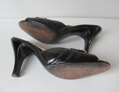 Vintage 50's Black Gold Buckle Springolator Heels Shoes 8 - Bombshell Bettys Vintage