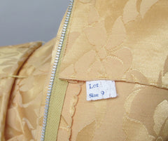 Vintage 60's Gold Damask Satin Full Skirt Party Dress M - Bombshell Bettys Vintage