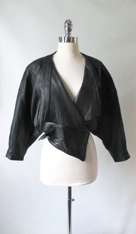 Vintage 80's English Black Leather Origami Jacket S / M