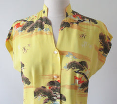 Vintage 50's Silk Hawaiian Blouse Top S M - Bombshell Bettys Vintage