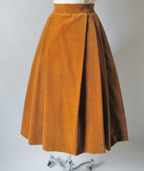 Vintage 50's 60's Gold Velvet Full Flared Swing Skirt XS - Bombshell Bettys Vintage