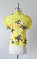 Vintage 50's Silk Hawaiian Blouse Top S M - Bombshell Bettys Vintage