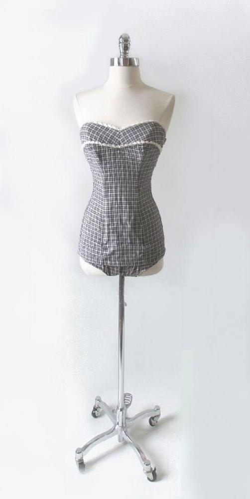 Vintage 50's Plaid Jantzen One Piece Swimsuit S - Bombshell Bettys Vintage