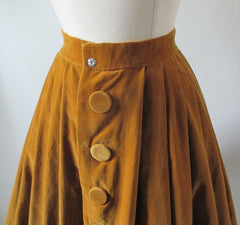 Vintage 50's 60's Gold Velvet Full Flared Swing Skirt XS - Bombshell Bettys Vintage