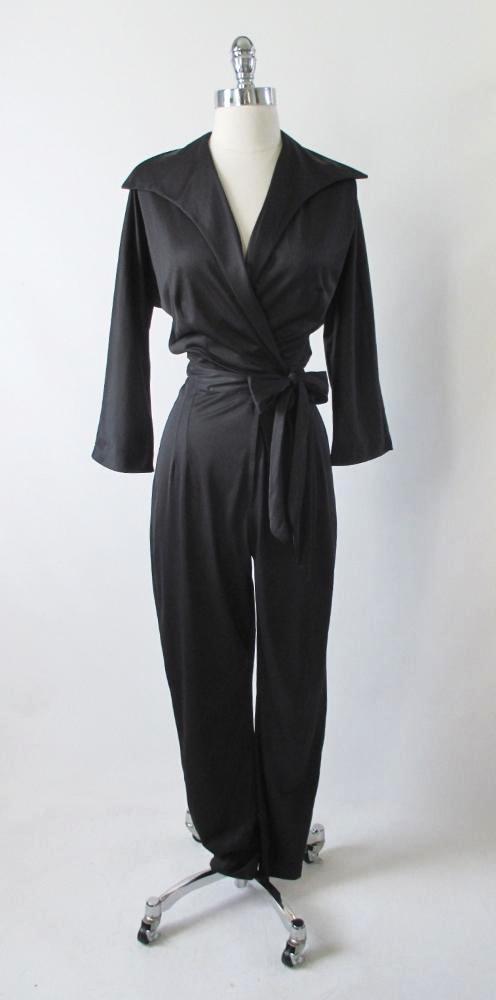 Vintage 60's Black Bombshell Jumpsuit Catsuit M - Bombshell Bettys Vintage