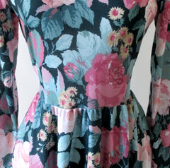 • Vintage 80's Soft Pink Roses Tea Dress M - Bombshell Bettys Vintage