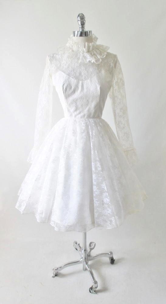 Vintage 60's White Lace Full Skirt Lilli Diamond Wedding Dress S - Bombshell Bettys Vintage