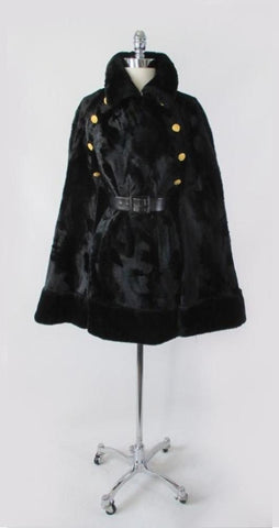 Vintage 60's Faux Fur Velvet Cape Wrap Jacket One Size