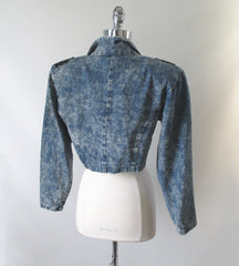 • Vintage 80's Acid Wash Denim Jean Cropped Bolero Jacket Coat - Bombshell Bettys Vintage