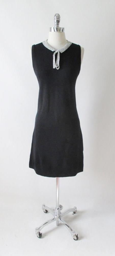 Vintage 60's Donbros Scotland Black & Silver Knit Sweater Shift Dress M - Bombshell Bettys Vintage
