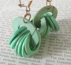 Vintage 80's Big Apple Green Rings Hoop Dangle New Wave Glam Earrings - Bombshell Bettys Vintage