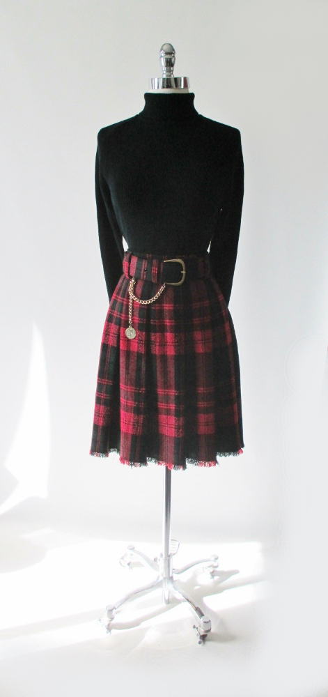 Vintage Tartan Plaid Skirt Gold Chain Belt L - Bombshell Bettys Vintage