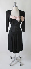 Vintage 40's Black Beaded & Peach Satin Bow Party Dress M - Bombshell Bettys Vintage