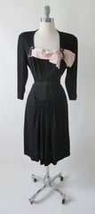 Vintage 40's Black Beaded & Peach Satin Bow Party Dress M - Bombshell Bettys Vintage