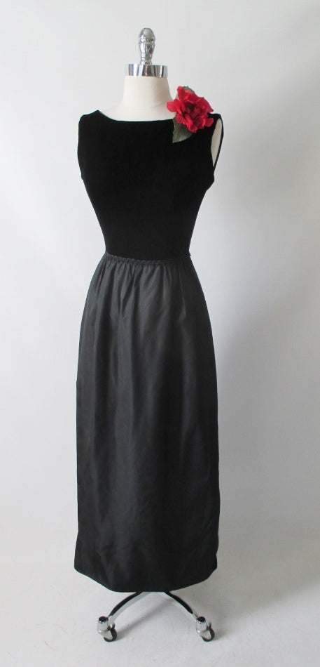 Vintage 60's Black Velvet Full Length Cocktail Party Dress XS • As Found - Bombshell Bettys Vintage