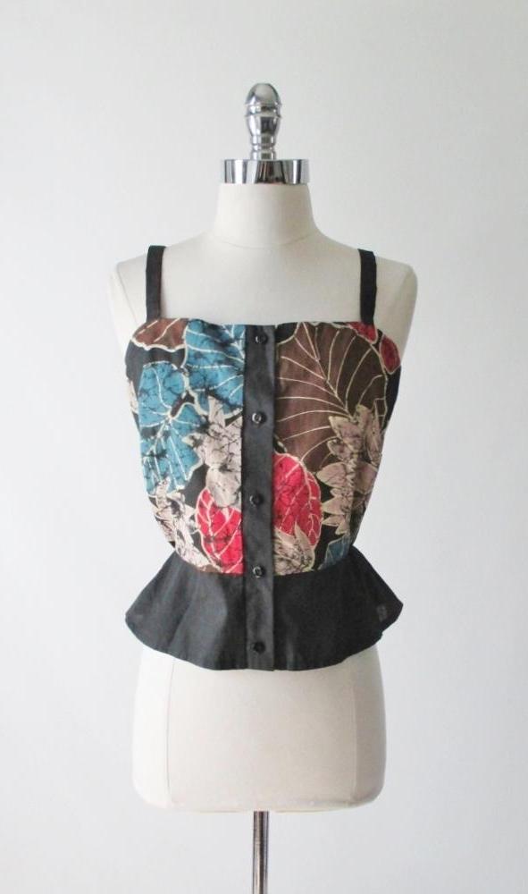 Vintage 70's Batik Print Krist Gudnason Peplum Top Blouse L - Bombshell Bettys Vintage