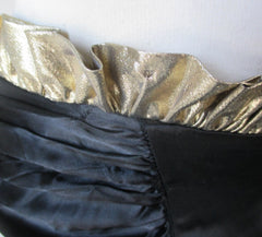 Vintage 80's Strapless Black Satin & Gold Party Dress XS - Bombshell Bettys Vintage