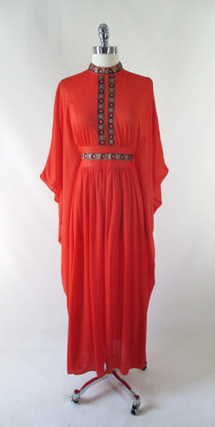• Vintage 60's Orange Batwing Caftan / Robe One Size • As Found