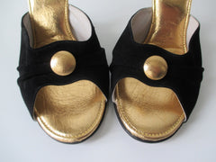 Vintage 60's Black & Gold Polka Dot Floating Cantilever Heels / Shoes 9 - Bombshell Bettys Vintage