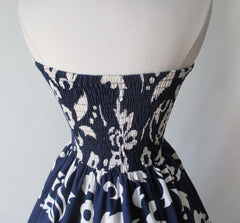 Vintage 50's 60's Blue Hawaiian White Print Full Swing Skirt Dress - Bombshell Bettys Vintage