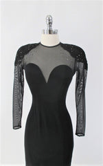 Vintage 90s Black Tadashi Shoji Sweetheart Bodycon Party Dress S