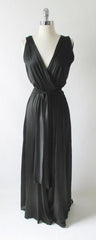 Vintage 70's Black Draped Wide Leg Palazzo Pants Jumpsuit L - Bombshell Bettys Vintage