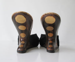 Vintage 60's Black & Gold Polka Dot Floating Cantilever Heels / Shoes 9 - Bombshell Bettys Vintage