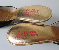 Vintage 60's Black & Gold Polka Dot Floating Cantilever Heels / Shoes 9 - Bombshell Bettys Vintage