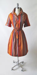 Vintage 60's 50's Ombre Stripe Shirtwaist Full Skirt Day Dress M - Bombshell Bettys Vintage