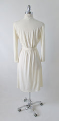 Vintage 70's 40's Style Cream Crepe Long Sleeve Day Dress M - Bombshell Bettys Vintage