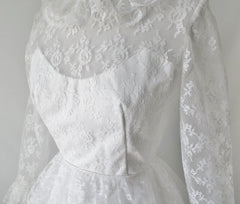 Vintage 60's White Lace Full Skirt Lilli Diamond Wedding Dress S - Bombshell Bettys Vintage