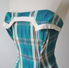 Vintage 50's Rose Marie Ried Turquoise Plaid One Piece Swimsut S - Bombshell Bettys Vintage