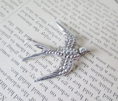 Vintage 40's Cut Steel Silver Sparrow Brooch Pin Germany - Bombshell Bettys Vintage