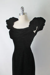 Vintage 50's 60's Cold Shoulder Lilli Diamond Black Velvet Cocktail Dress - Bombshell Bettys Vintage