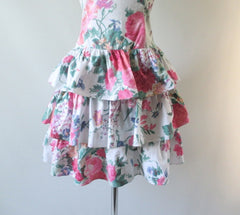 Vintage 80's 90's Garden Flowers Strapless Mini Dress XS - Bombshell Bettys Vintage