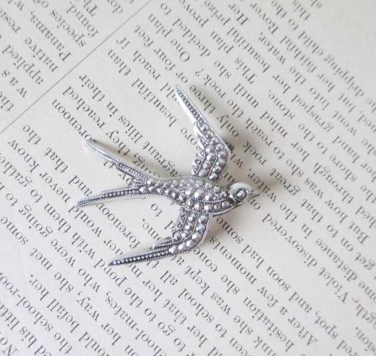 Vintage 40's Cut Steel Silver Sparrow Brooch Pin Germany - Bombshell Bettys Vintage