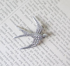 Vintage 40's Cut Steel Silver Sparrow Brooch Pin Germany - Bombshell Bettys Vintage