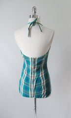 Vintage 50's Rose Marie Ried Turquoise Plaid One Piece Swimsut S - Bombshell Bettys Vintage