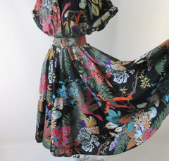 Vintage 80's Jungle Animal Print Full Skirt Day Dress L - Bombshell Bettys Vintage