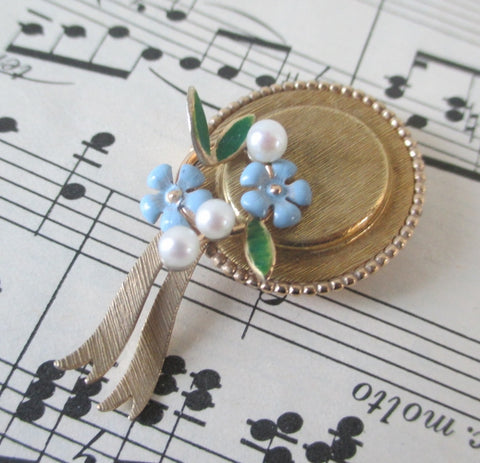 Vintage Krementz Hat Flower and Pearl Brooch Pin