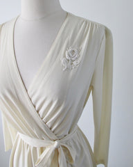 Vintage 70's 40's Style Cream Crepe Long Sleeve Day Dress M - Bombshell Bettys Vintage