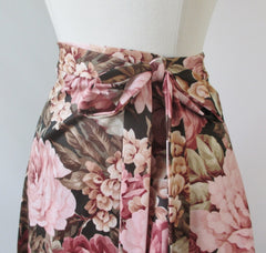 Vintage 70's Wrap Around Pink Roses Maxi Skirt L / M - Bombshell Bettys Vintage