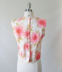 Vintage 60's 50's Sleeveless Pink Flower Button Back Shell Top - Bombshell Bettys Vintage