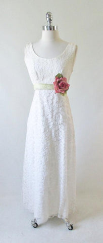 Vintage 60's White Lace Full Length Wedding Dress Gown S
