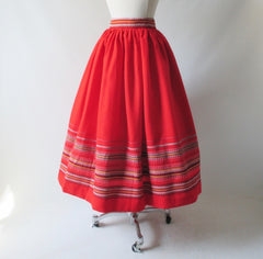 Vintage 50's Red Embroidered Full Swing Skirt S - Bombshell Bettys Vintage