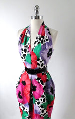 • Vintage 80's Glam Flower Halter Party Dress S - Bombshell Bettys Vintage