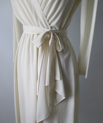 Vintage 70's 40's Style Cream Crepe Long Sleeve Day Dress M - Bombshell Bettys Vintage