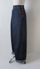 Vintage 30's / 40's Style Side Button High Waist Retro Jeans  Trousers XL 1X 34 - Bombshell Bettys Vintage