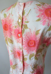 Vintage 60's 50's Sleeveless Pink Flower Button Back Shell Top - Bombshell Bettys Vintage